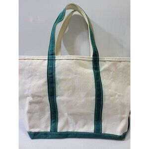 Vintage L.L. Bean Boat & Tote Large 18” Canvas Beach Bag Green Trim  Embroidered